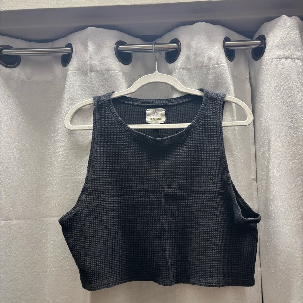 Aerie Waffle Knit Black Crop Top